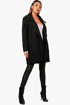 Boohoo Stacey Zip Detail Wool Look Coat