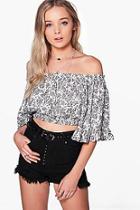 Boohoo Maria Frill Sleeve Crop Bardot