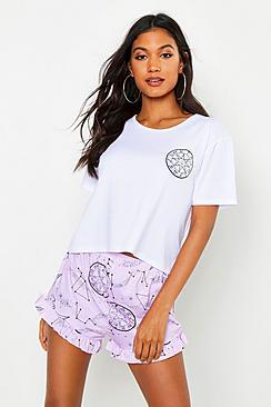 Boohoo Zodiac Sign Ruffle Short Set