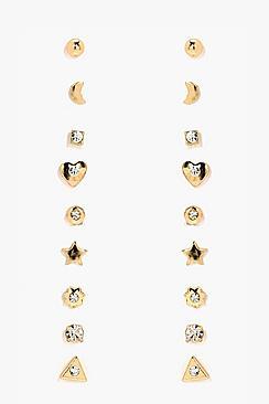 Boohoo Kaya Diamante Mixed Earring Stud 9pk