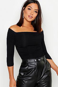Boohoo Rib Ruched Front Short Sleeve Crop