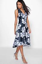 Boohoo Taylor Floral Sateen Halterneck Skater Dress Black