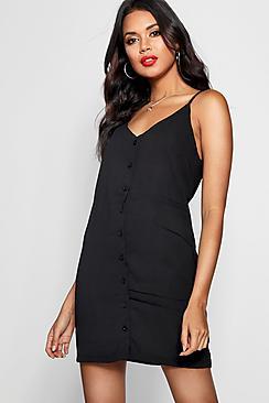 Boohoo Penelope Button Front Woven Shift Dress