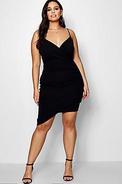 Boohoo Plus Tia Plunge Strappy Wrap Dress