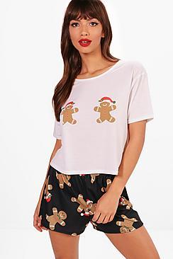 Boohoo Rachel Gingerbread Man Tee & Short Set