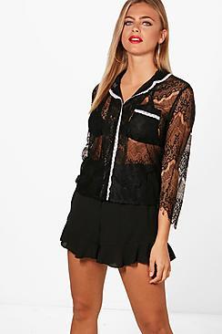Boohoo Eyelash Lace Pyjama Shirt