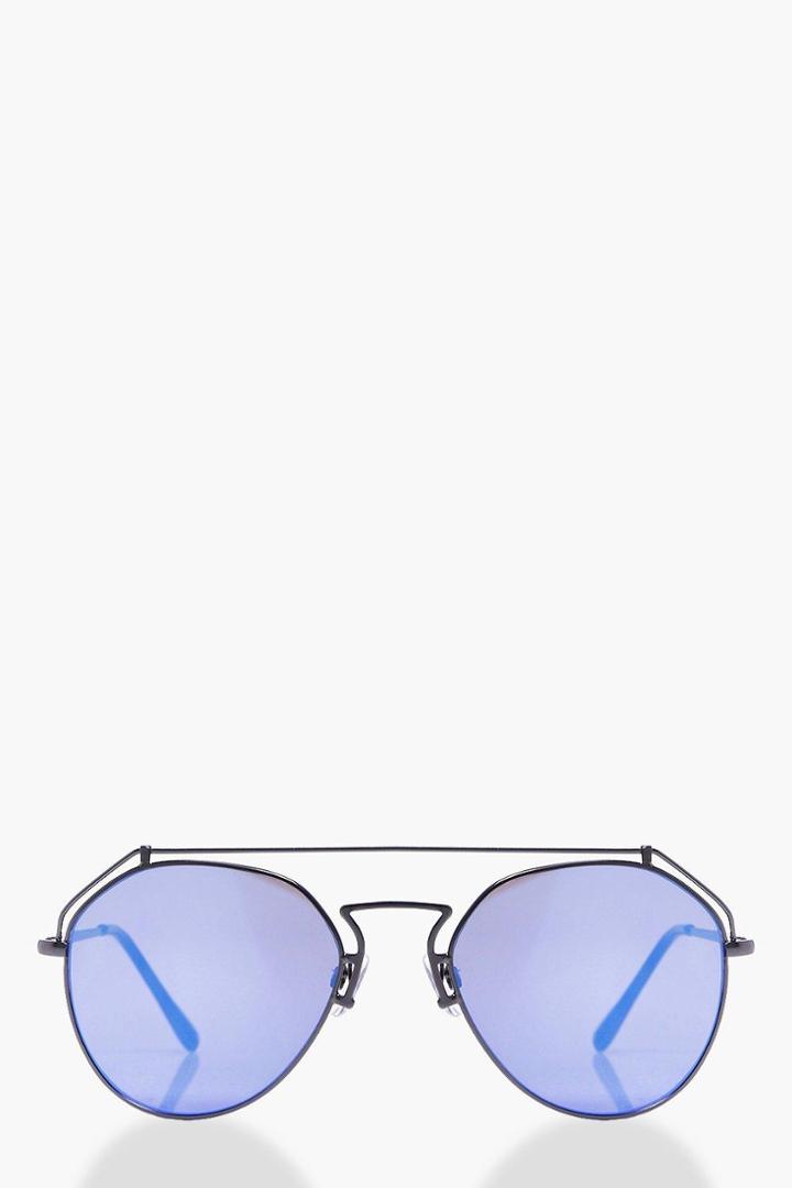 Boohoo Evie Revo Lense Top Bar Aviator Sunglasses Blue