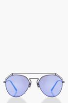 Boohoo Evie Revo Lense Top Bar Aviator Sunglasses Blue