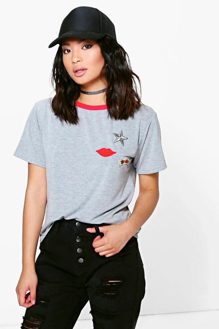 Boohoo Petite Josie Badge Detail T-shirt Red