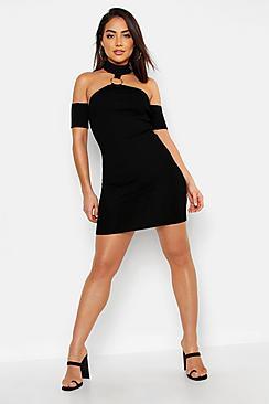 Boohoo O Ring Detail Cold Shoulder Dress