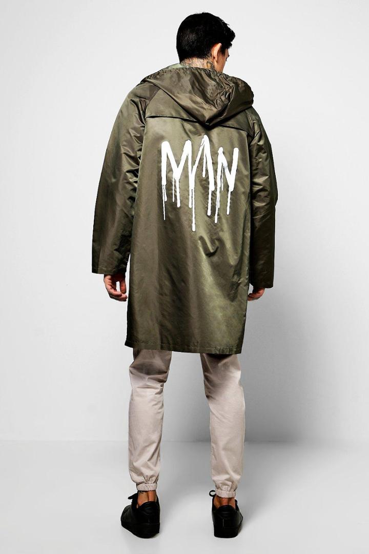 Boohoo Hooded Longline Man Festival Cagoule Khaki