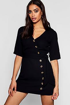 Boohoo Horn Button 3/4 Sleeve Shift Dress