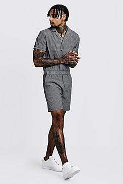Boohoo Mini Check Revere Collar Short Boiler Suit