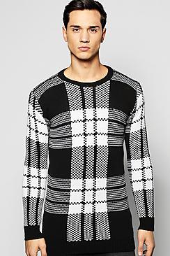 Boohoo Brushed Check Crew Neck Jumper