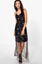 Boohoo Boutique Lola Sequin Star Print Strappy Maxi Dress Black
