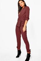 Boohoo Saskia Side Tie Hem Tailored Woven Trouser Terracotta