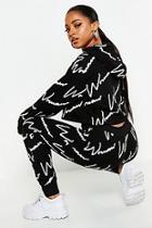 Boohoo Woman All Over Print Crop Hooded Tracksuit