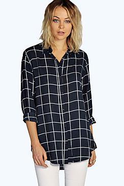 Boohoo Clara Grid Print Oversized Long Sleeve Shirt