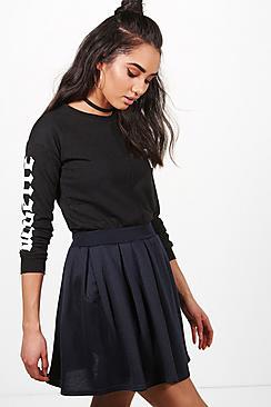 Boohoo Petite Bethany Pleated Sweat Skater Skirt