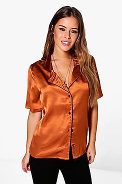 Boohoo Petite Lola Satin Pyjama Shirt