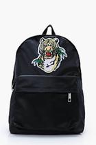 Boohoo Black Tiger Badge Backpack