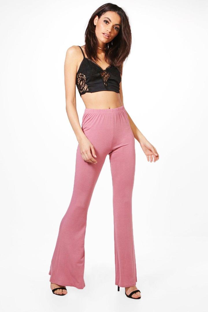 Boohoo Molly Jersey Flared Trousers Rose