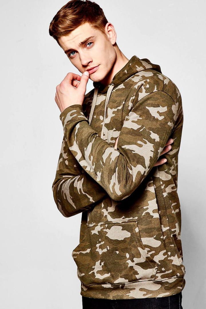 Boohoo Oversized Camo Hoodie Khaki
