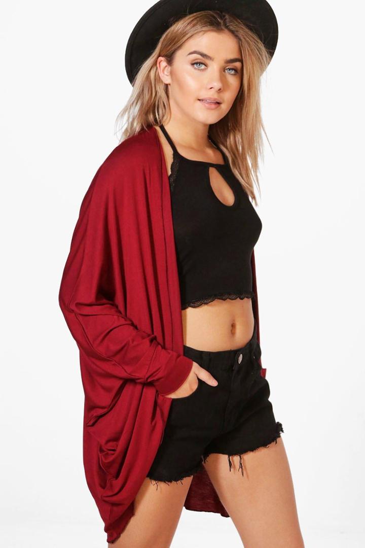 Boohoo Jessica Batwing Kimono Wine