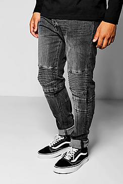Boohoo Charcoal Wash Slim Fit Biker Jeans