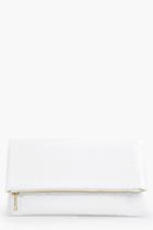 Boohoo Anna Snake Effect Fold Over Clutch Bag White