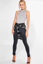Boohoo Lara Let-down Hem Tube Jeans Charcoal