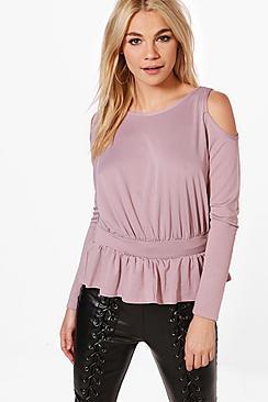 Boohoo Harper Cold Shoulder Peplum Top