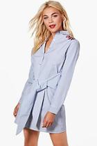 Boohoo Violet Pin Stripe Waist Embroidered Shirt Dress