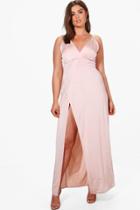 Boohoo Plus Lily Slinky Plunge Maxi Dress Peach