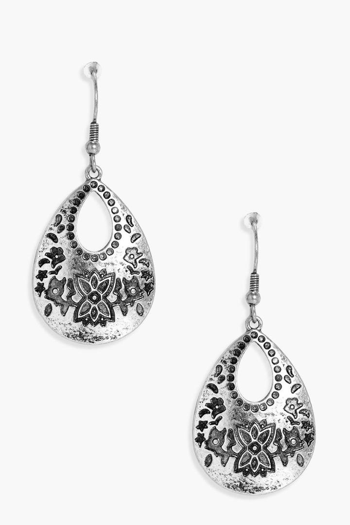 Boohoo Darcey Engraved Boho Earrings Silver