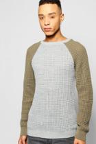 Boohoo Waffle Stitch Raglan Sleeve Colour Blocked Jumper Grey