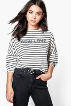 Boohoo Skye Premium Stripe Jersey Slogan Top Multi