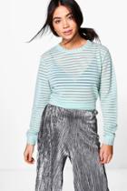 Boohoo Laura Mesh Striped Sweatshirt Blue