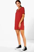 Boohoo Carmen Strap Detail T-shirt Dress Chestnut
