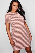 Boohoo Plus Stripe Tan Cap Sleeve Shift Dress