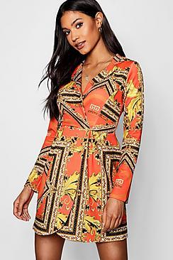 Boohoo Allison Scarf Print Wrap Detail Blazer Dress
