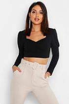 Boohoo Ruched Front Puff Sleeve Peasant Crop Top