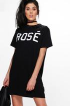 Boohoo Aleesha Rose Slogan T-shirt Dress Black