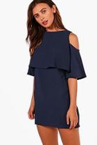 Boohoo Petite Lindsey Cold Shoulder Layered Shift Dress