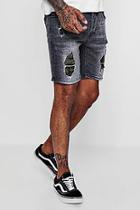 Boohoo Skinny Fit Denim Shorts With Camo Backing