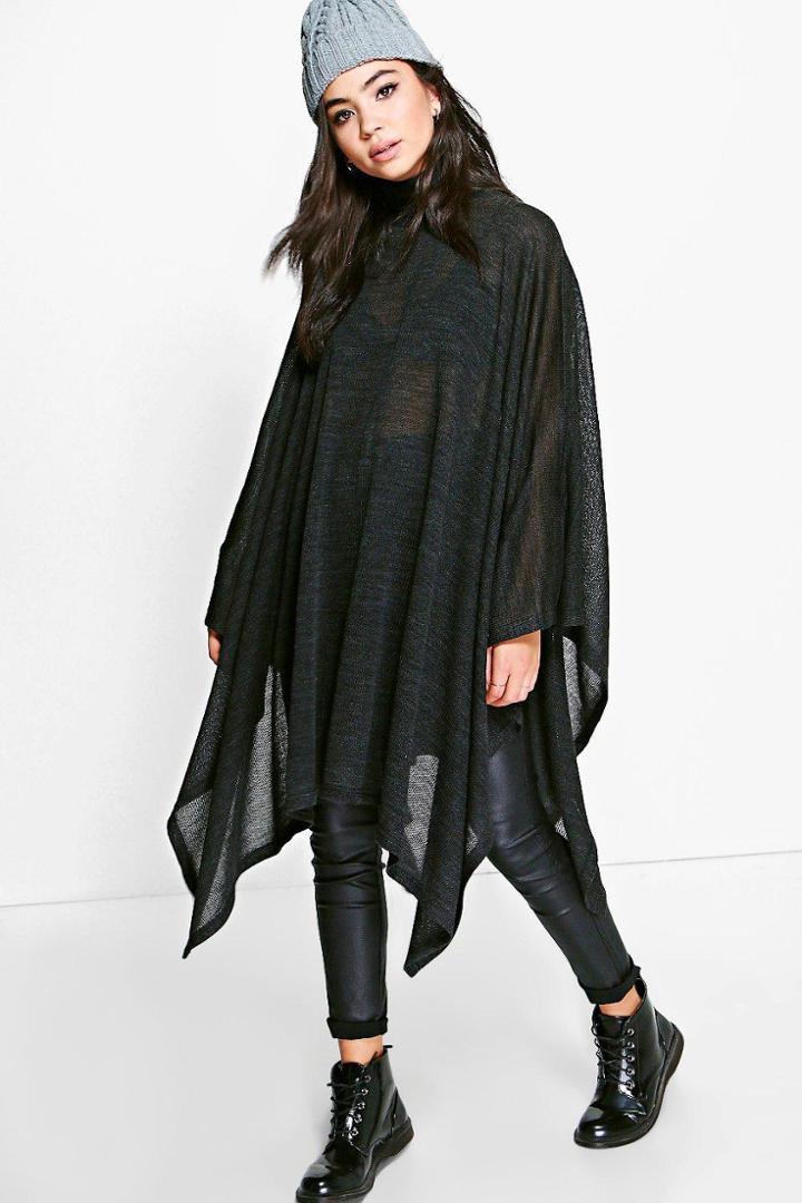 Boohoo Ava Roll Neck Poncho Black