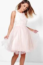 Boohoo Boutique Ally Applique Top Mesh Skater Dress