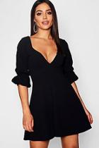 Boohoo Double Puff Sleeve Sweetheart Skater Dress