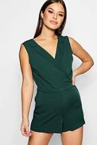 Boohoo Petite  Tailored Woven Wrap Front Playsuit