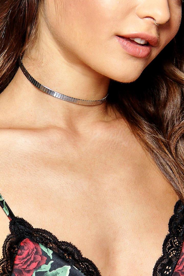 Boohoo Keira Metal And Pu Choker 2 Pack Silver